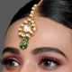 Green Enamel Mirror Stone Maang Tikka Handcrafted Bridal Jewelry